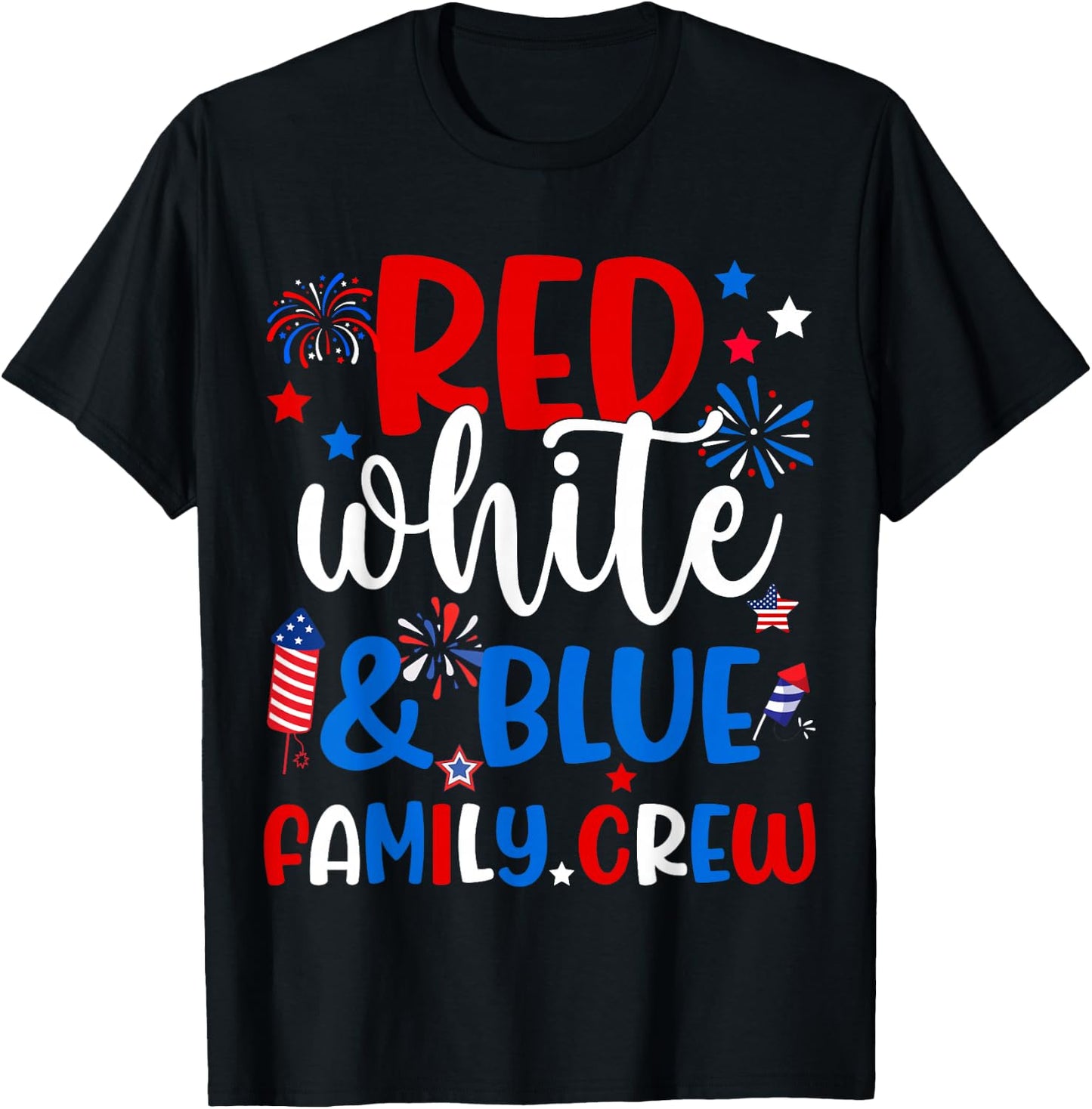 Retro Red White And Blue Family Crew Patriotic 4th Of July T-Shirt - T-Shirt | Black