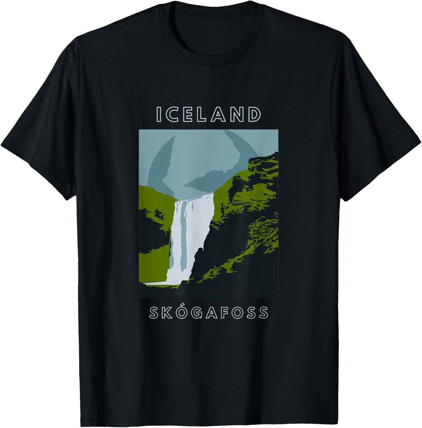 Iceland Skogafoss Waterfall Travel T-Shirt - T-Shirt | Black