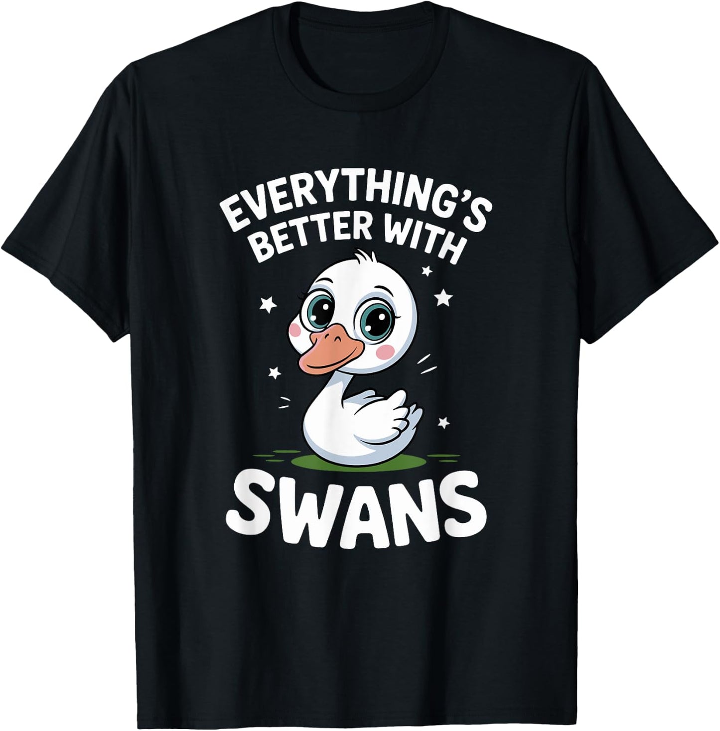 Cute Swan Lover Adults or Kids Boys Girls Swans T-Shirt - T-Shirt | Black