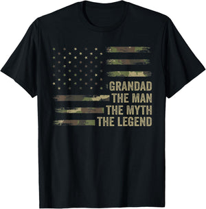 Grandpa Camo Flag Shirt, Grandad The Man The Myth The Legend T-Shirt - T-Shirt | Black