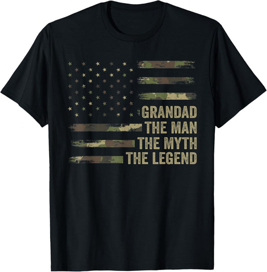 Grandpa Camo Flag Shirt, Grandad The Man The Myth The Legend T-Shirt - T-Shirt | Black