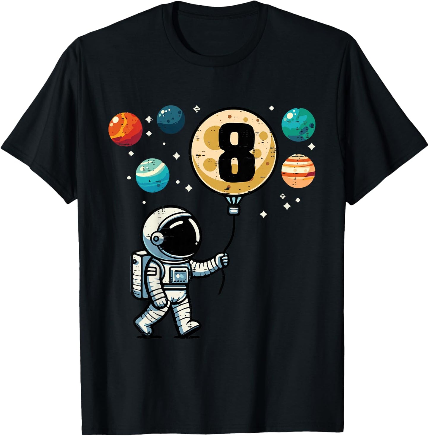 Kids 8th Birthday Astronaut Planets 8 Year Old Bday Boys Kids T-Shirt - T-Shirt | Black
