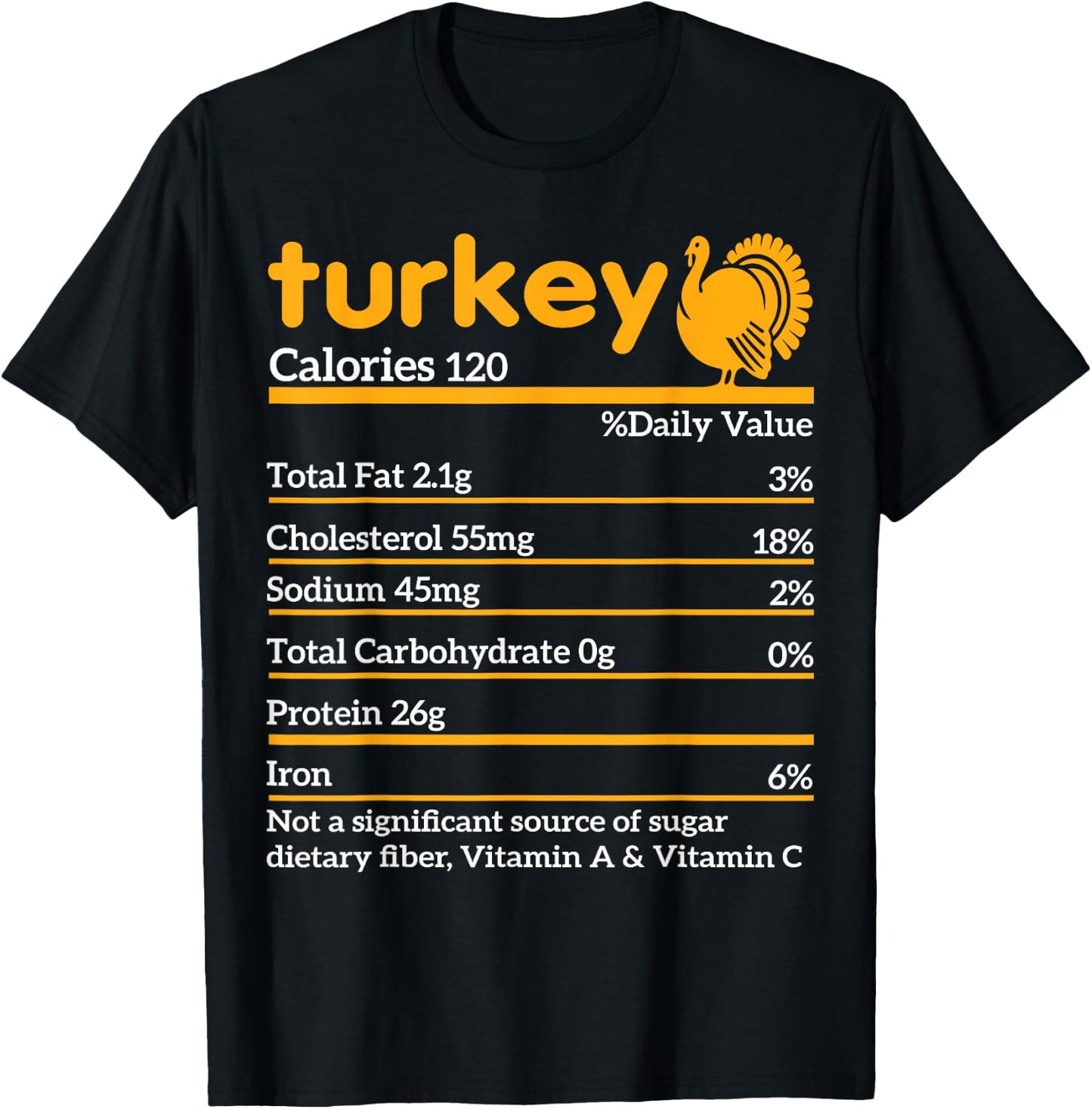 Turkey Nutrition Facts Funny Thanksgiving food T-Shirt - T-Shirt | Black
