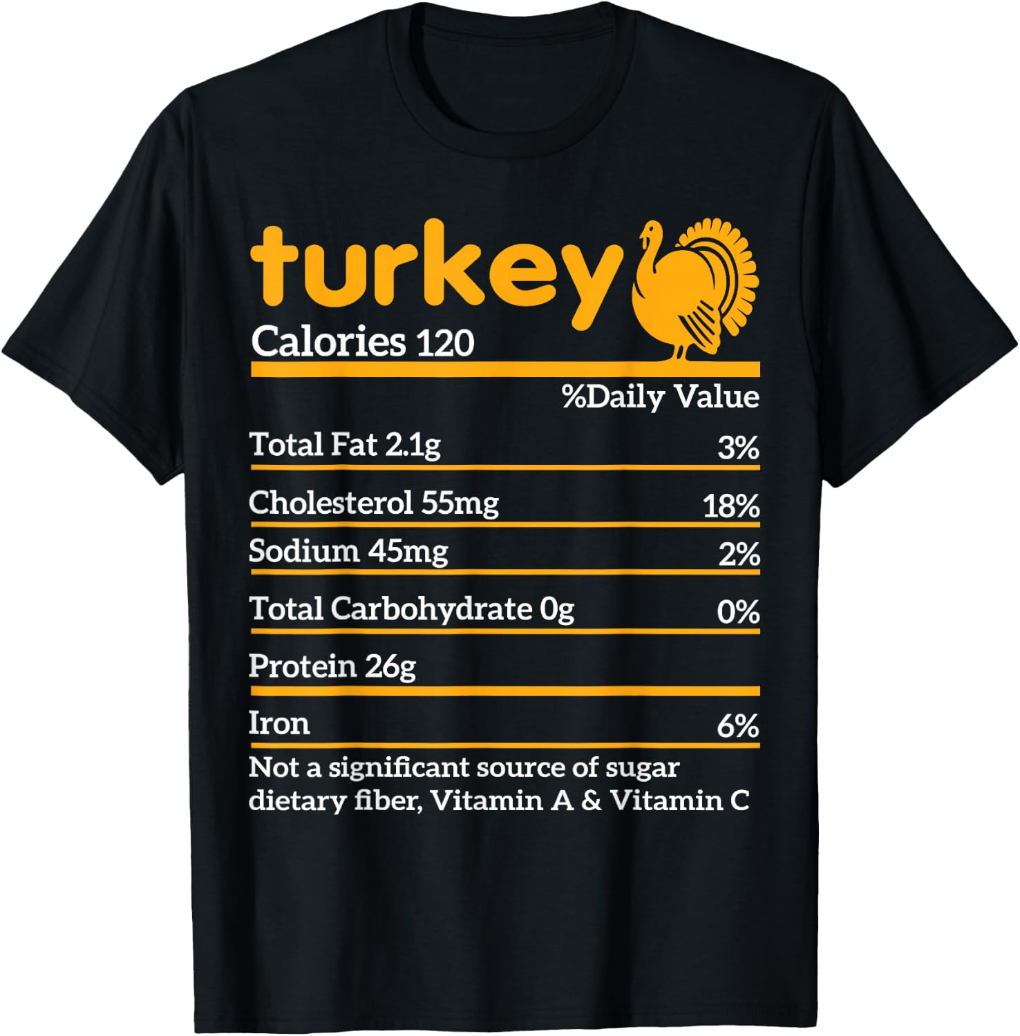 Turkey Nutrition Facts Funny Thanksgiving food T-Shirt - T-Shirt | Black
