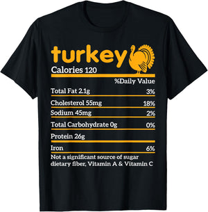 Turkey Nutrition Facts Funny Thanksgiving food T-Shirt - T-Shirt | Black