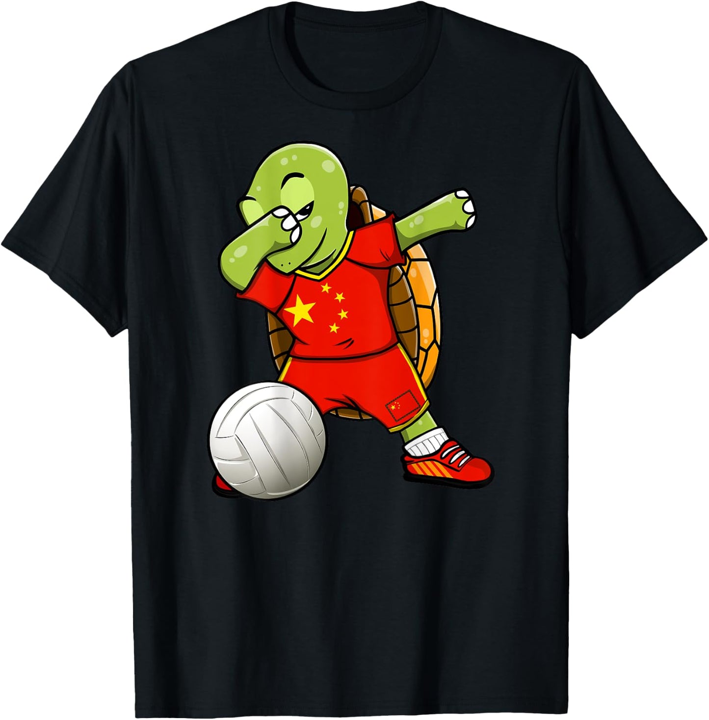 Dabbing Turtle China Volleyball Fans Jersey Chinese Flag T-Shirt - T-Shirt | Black