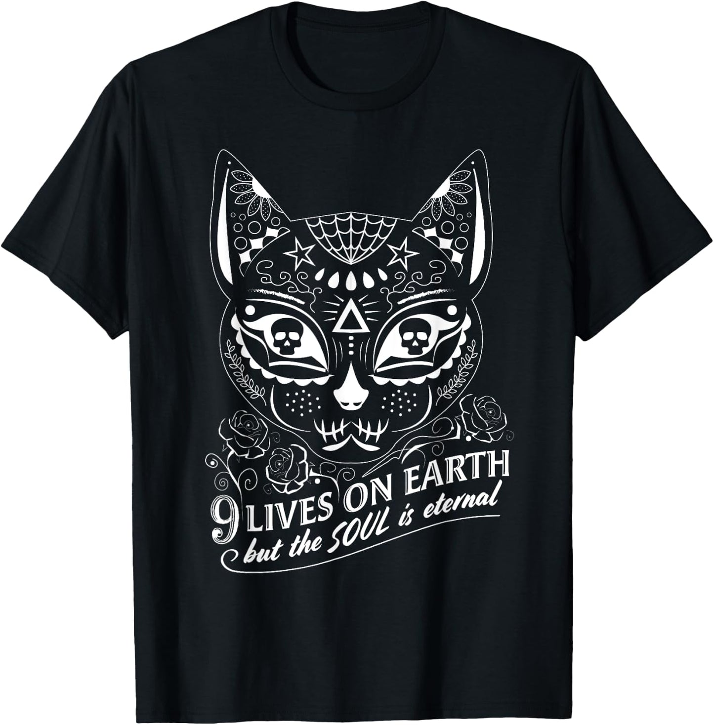 Cat Halloween Sugar Skull Day of the Dead Dia De Los Muertos Women Kids T-Shirt - T-Shirt | Black