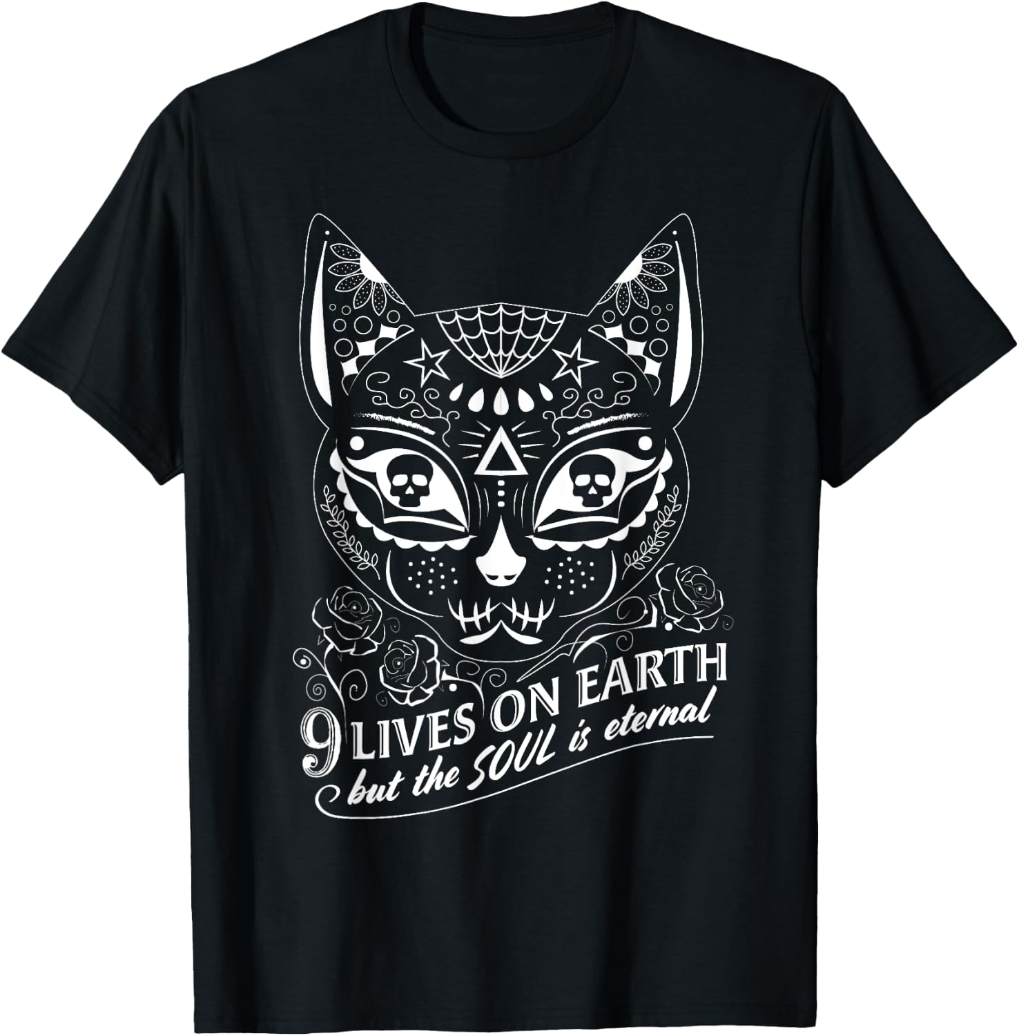 Cat Halloween Sugar Skull Day of the Dead Dia De Los Muertos Women Kids T-Shirt - T-Shirt | Black