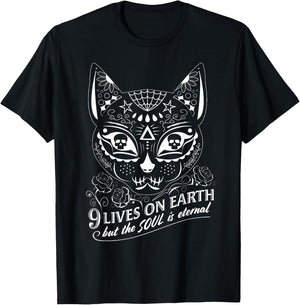 Cat Halloween Sugar Skull Day of the Dead Dia De Los Muertos Women Kids T-Shirt - T-Shirt | Black
