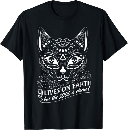 Cat Halloween Sugar Skull Day of the Dead Dia De Los Muertos Women Kids T-Shirt - T-Shirt | Black