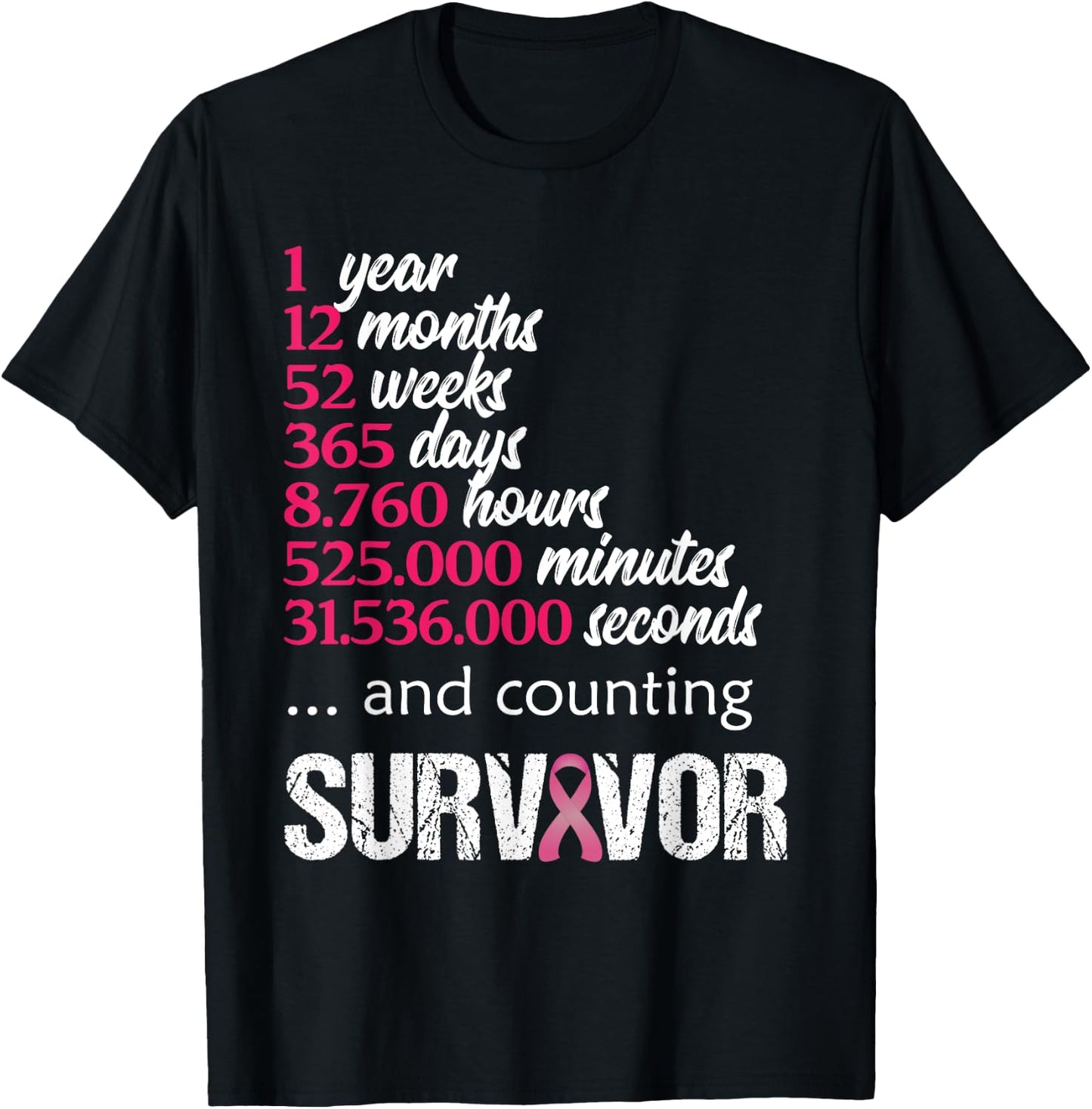 One 1 Year Survivor Breast Cancer Shirt Awareness Gift 2018 T-Shirt - T-Shirt | Black