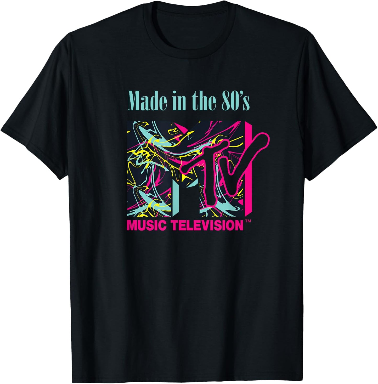 Mademark x MTV - The Official MTV Logo with Abstract Funky New Wave Lines T-Shirt - T-Shirt | Black