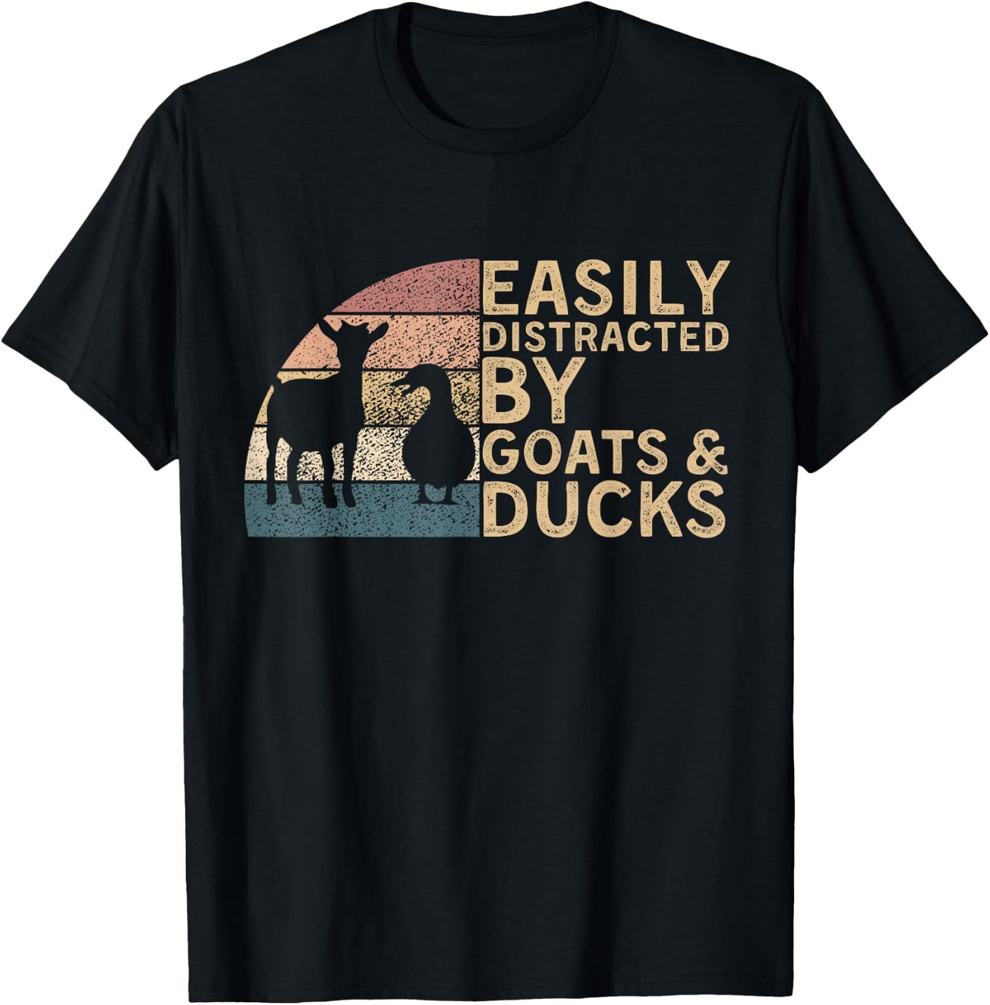 Retro Vintage Easily Distracted By Goats & Ducks Funny Farm T-Shirt - T-Shirt | Black