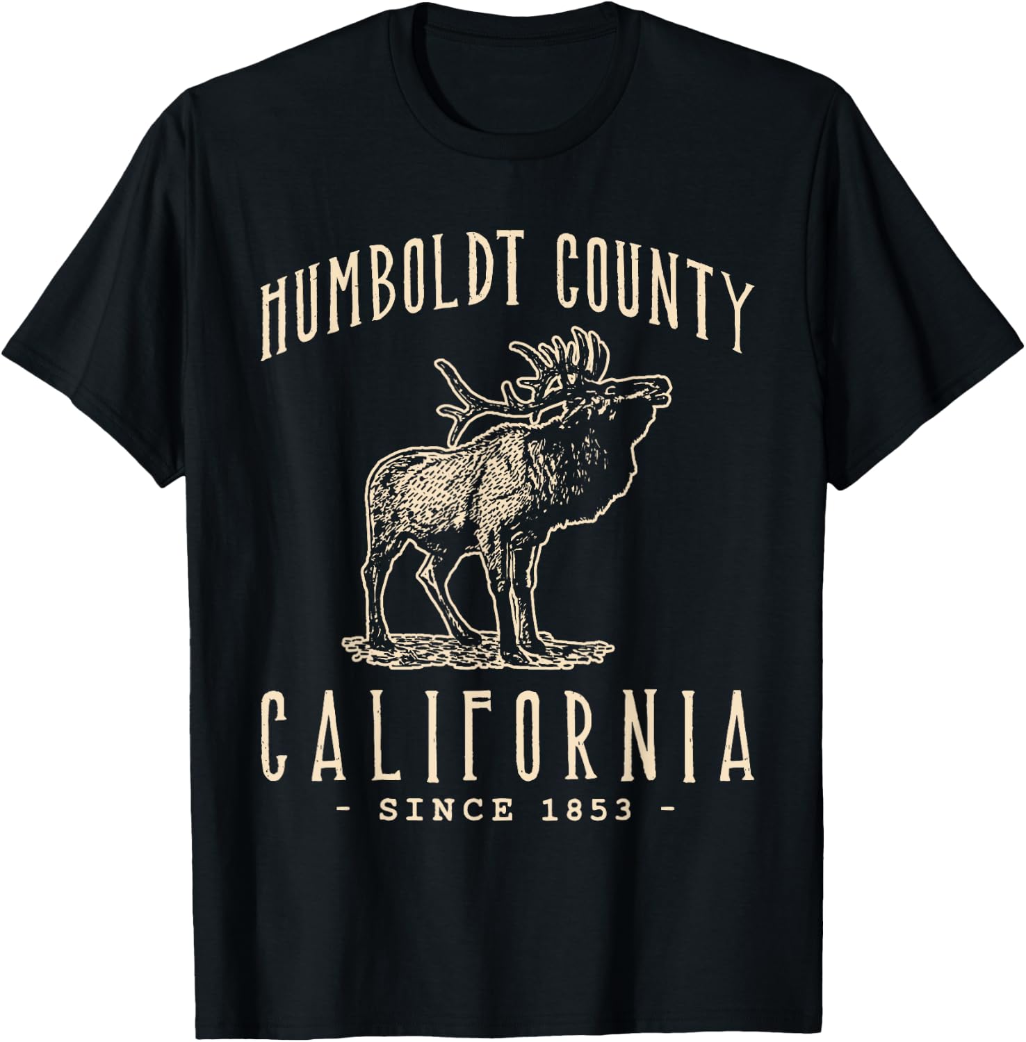 Humboldt County, California. Elk Vintage Design T-Shirt - T-Shirt | Black