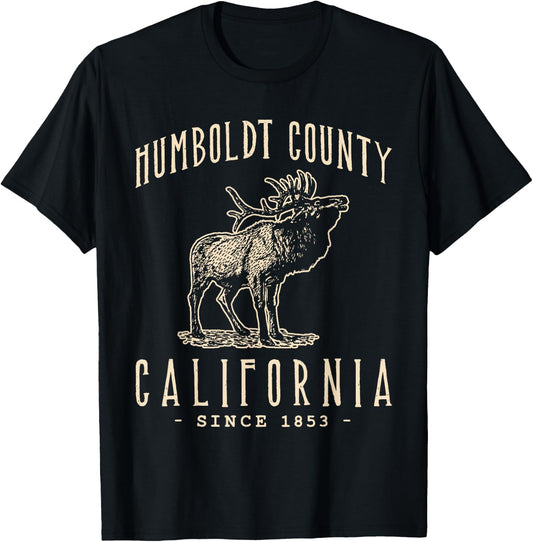 Humboldt County, California. Elk Vintage Design T-Shirt - T-Shirt | Black