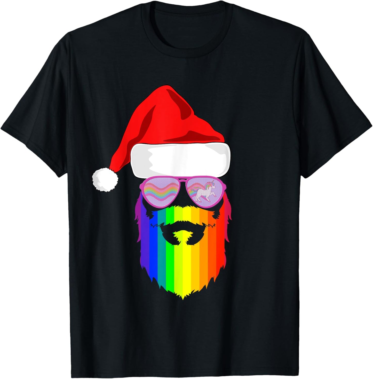 Gay Santa Claus Christmas Rainbow Unicorn Sunglasses LGBQT T-Shirt - T-Shirt | Black