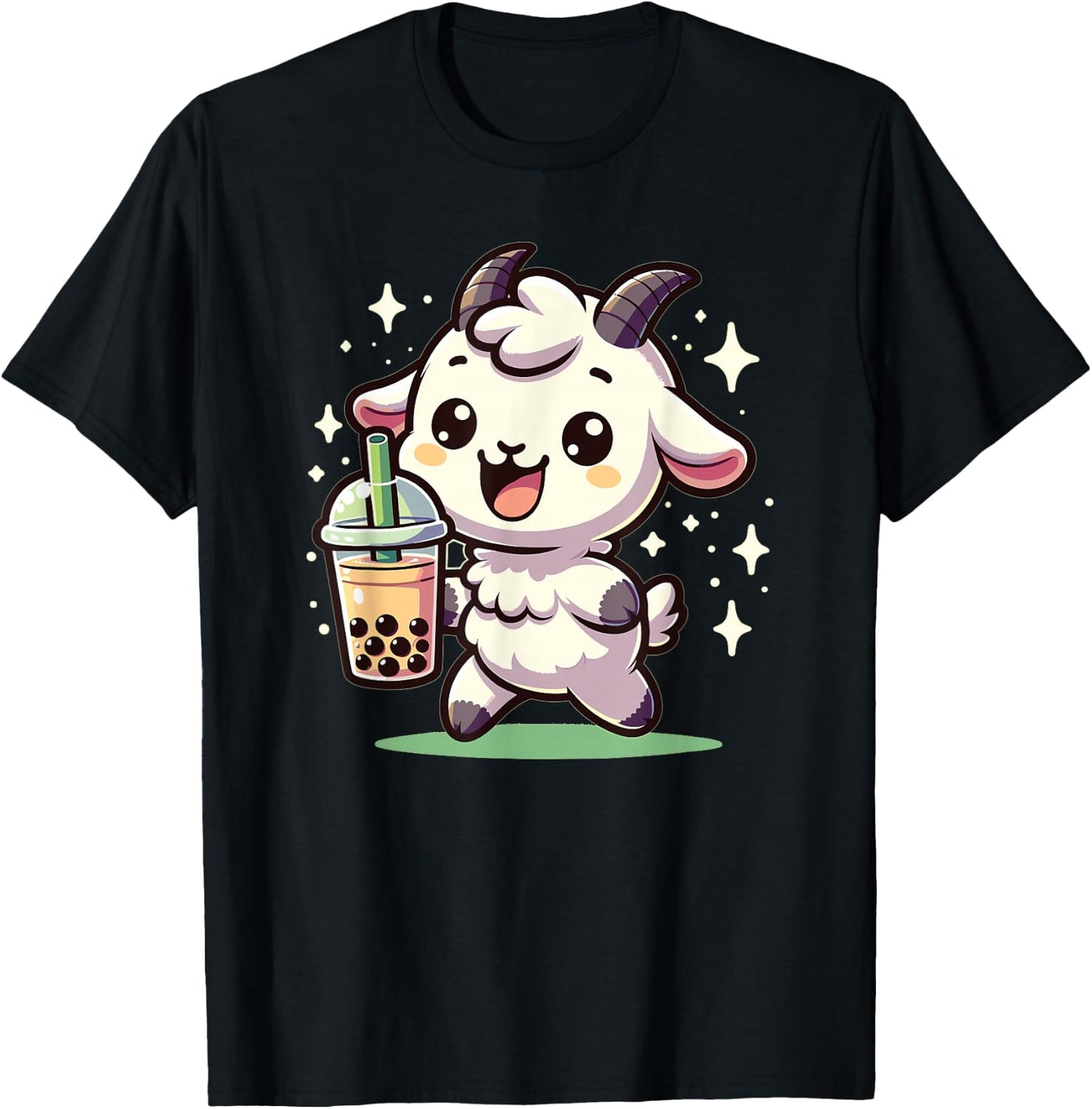 Kawaii Goat Bubble Tea Boba Goat T-Shirt - T-Shirt | Black