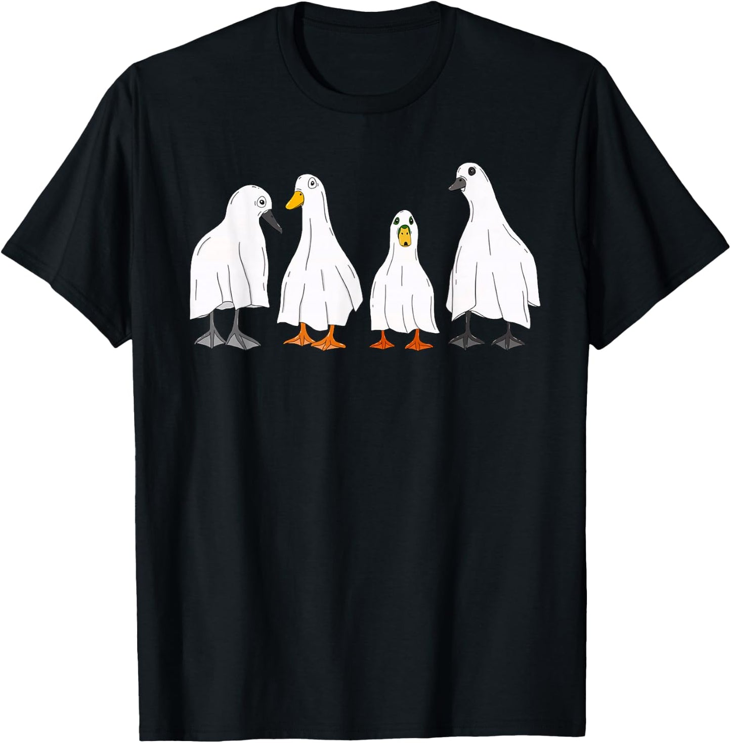 Happy Halloween Funny Ghost Duck Costume Retro Spooky Season T-Shirt - T-Shirt | Black