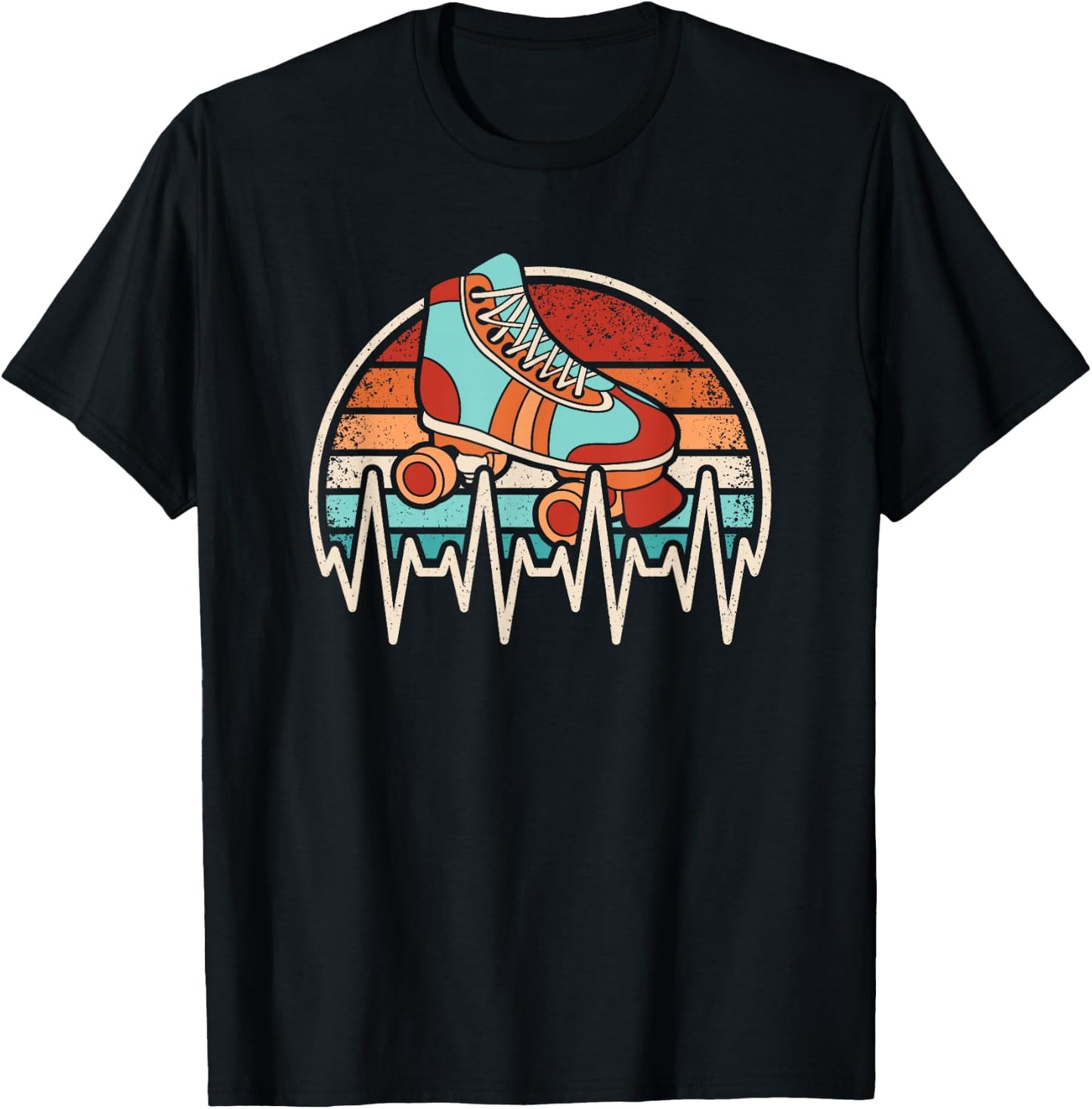 Roller Skate Heartbeat Roller Skating Lover Retro Men Women T-Shirt - T-Shirt | Black