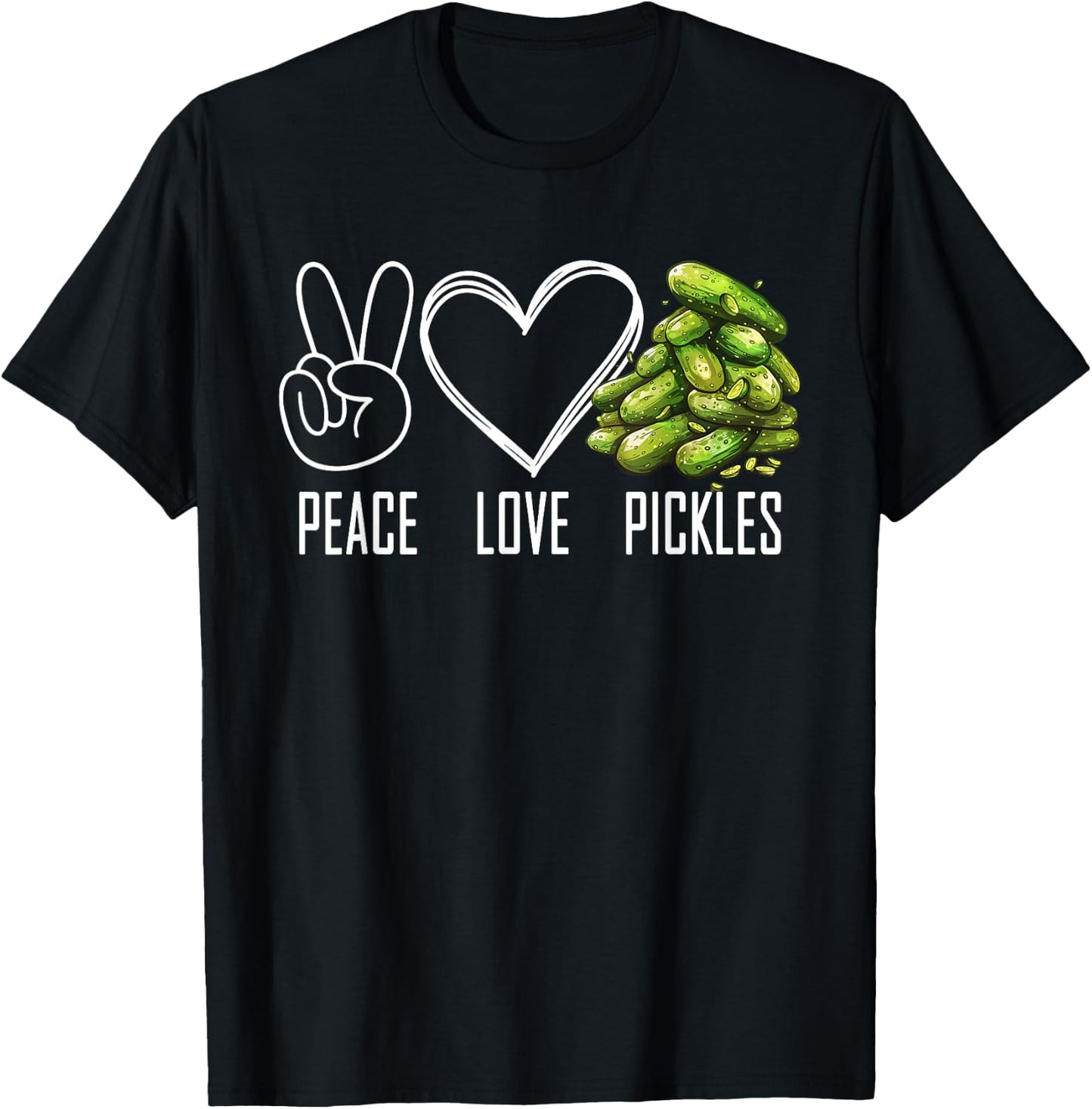 Peace Love Pickles Retro Pickles Lover Cucumber Funny Vegan T-Shirt - T-Shirt | Black