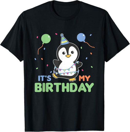 Children's Birthday Penguin It's My Birthday T-Shirt - T-Shirt | Black