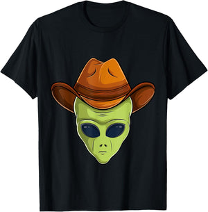 alien face cowboy hat costume Halloween kids UFO cosplay men T-Shirt - T-Shirt | Black