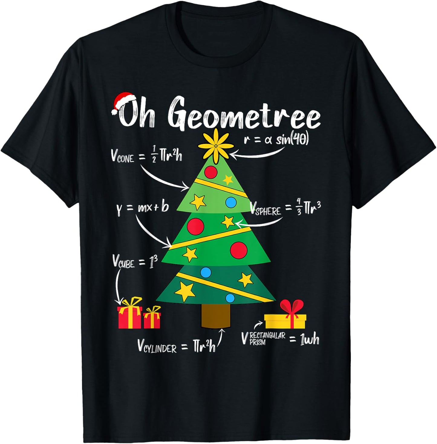 Oh Geometree Funny Christmas Tree Geometry Math Teacher Men Women Kids T-Shirt - T-Shirt | Black