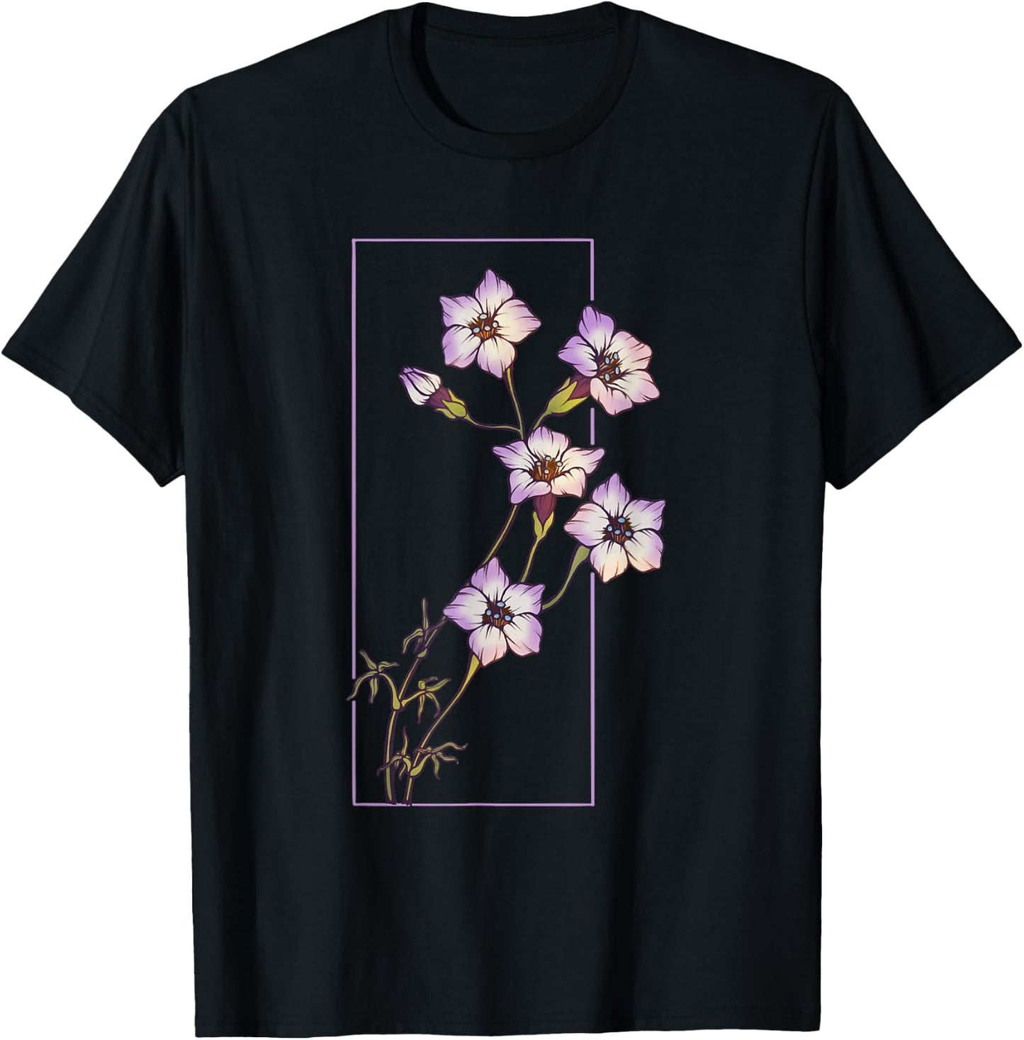 Floral Flower Bird's Eyes Gilia Tricolor Wildflower T-Shirt - T-Shirt | Black