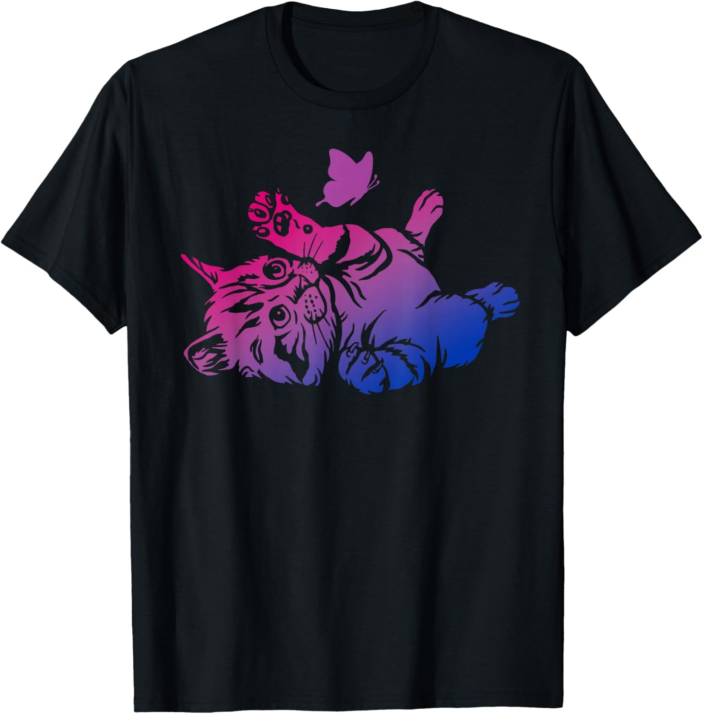 Bisexual Playful Kitten Butterfly Bi Pride Colors T-Shirt - T-Shirt | Black