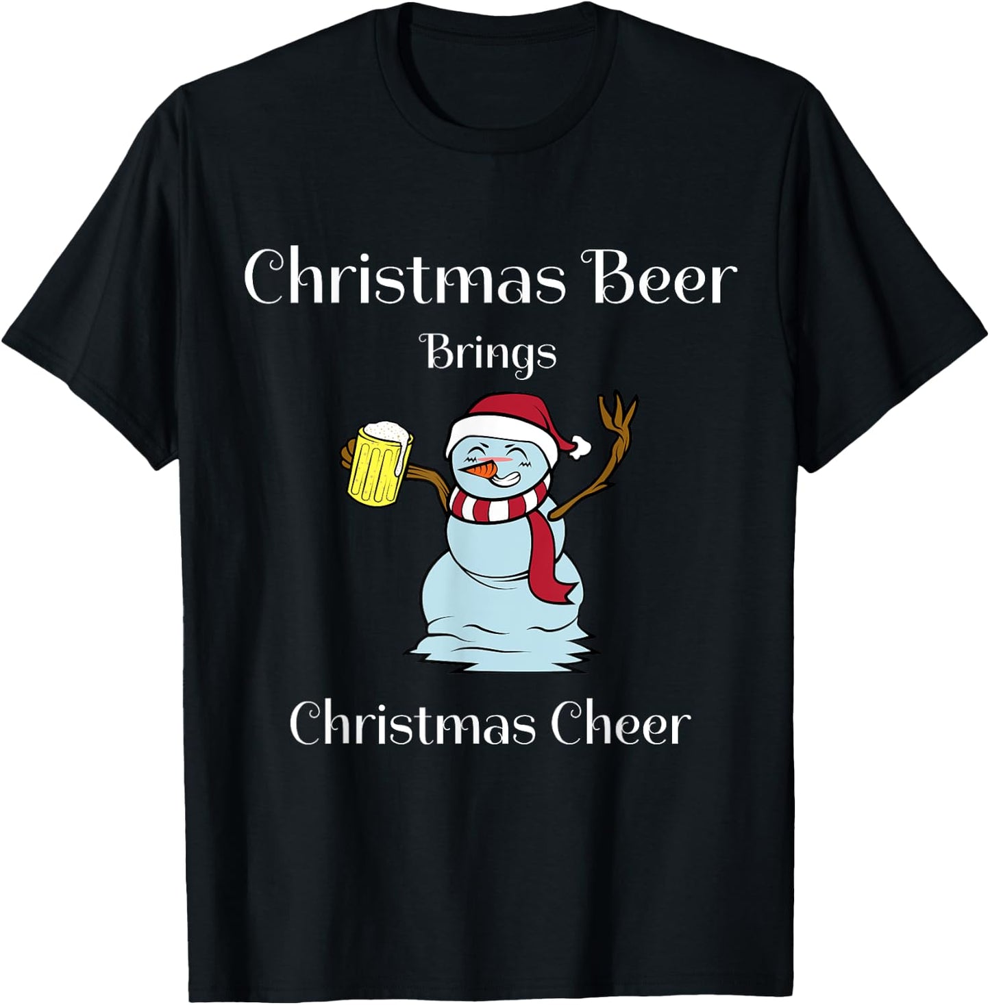 Funny Cute Festive Christmas Beer Snowman Design T-Shirt - T-Shirt | Black