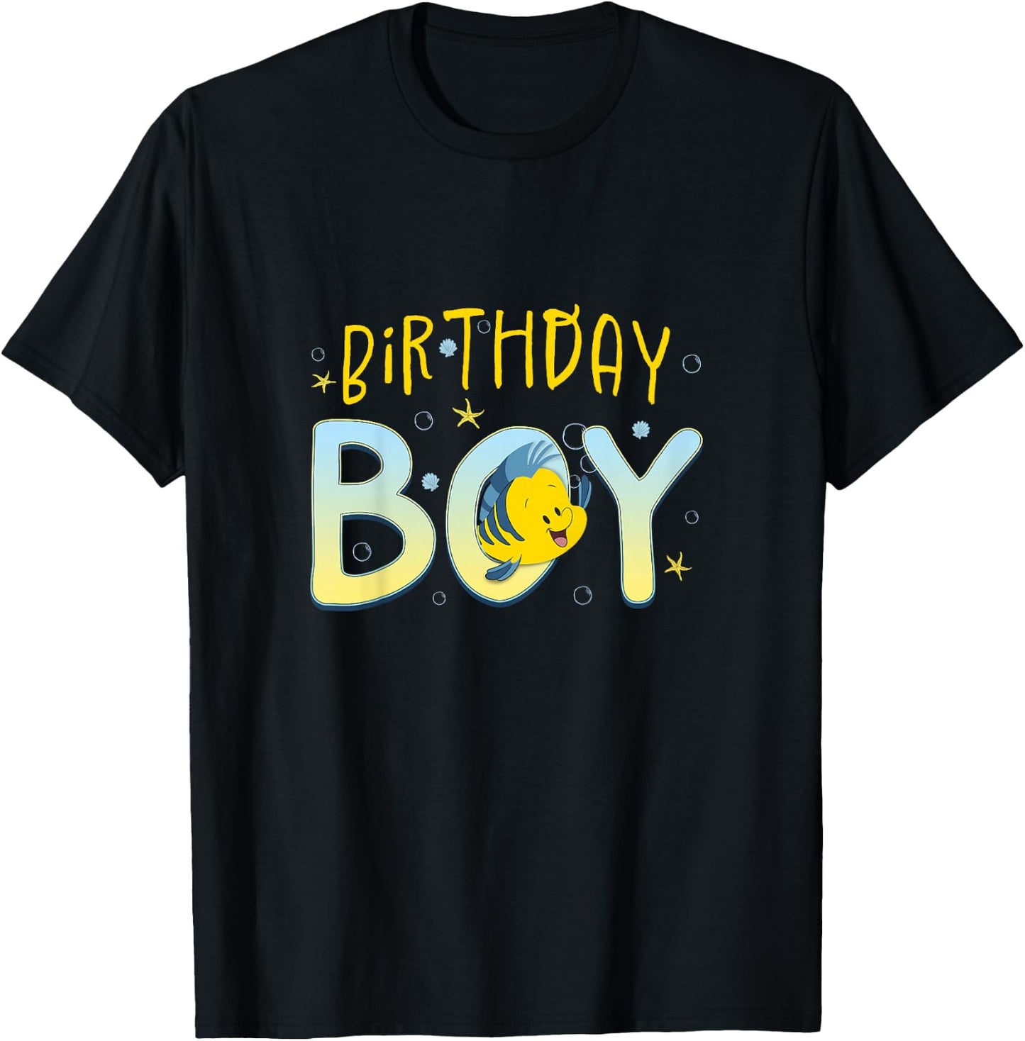 Kids Disney The Little Mermaid Birthday Boy Cute Flounder Youth T-Shirt - T-Shirt | Black