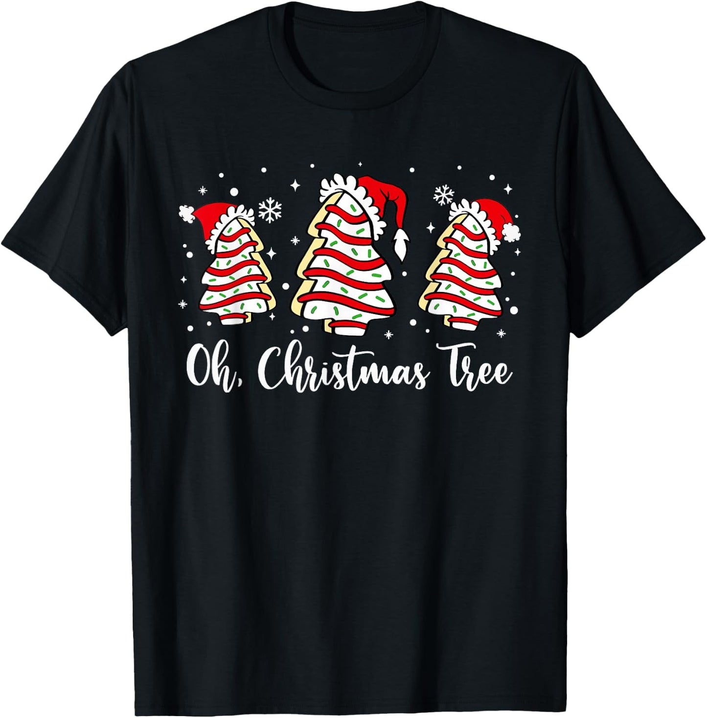 Oh Christmas Tree Cake Santa Hat Matching Family Xmas Pajama T-Shirt - T-Shirt | Black
