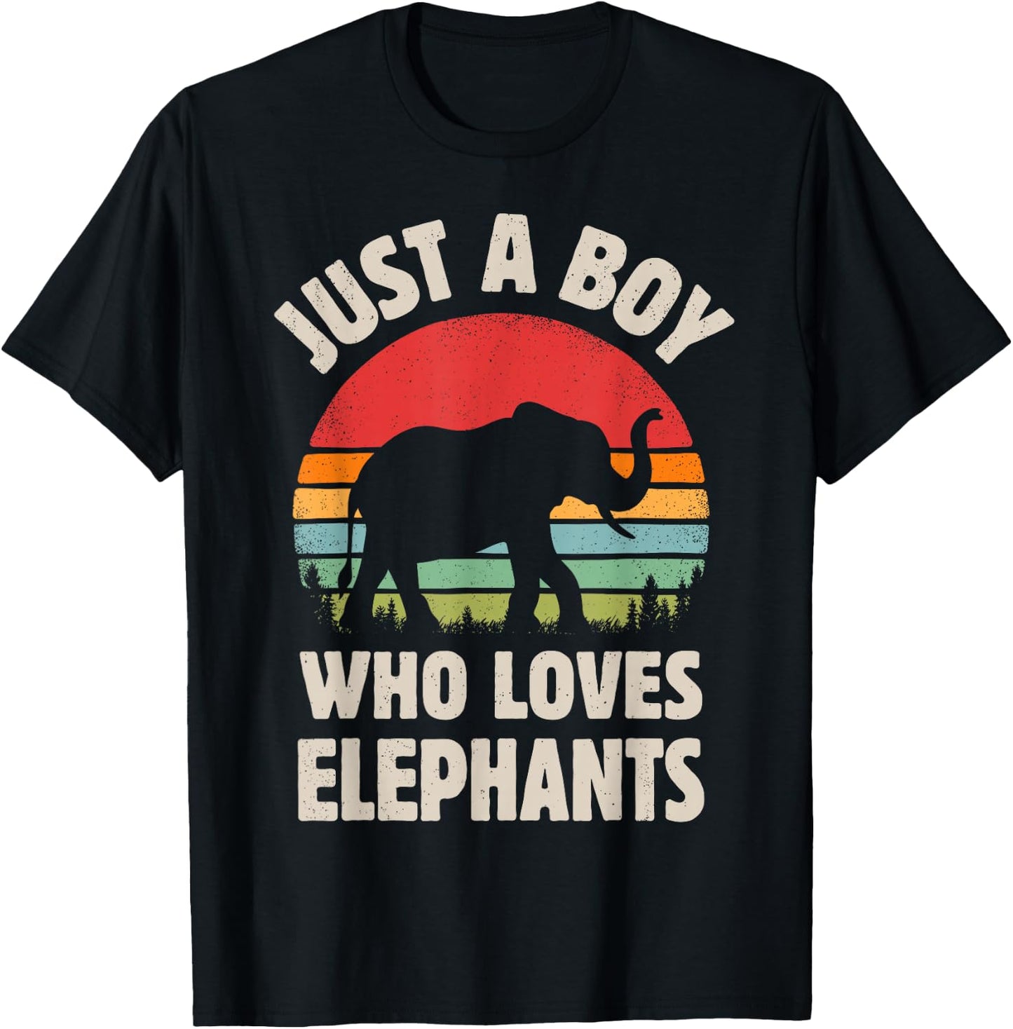 Elephant Just A Boy Who Loves Elephants Retro Vintage Sunset T-Shirt - T-Shirt | Black
