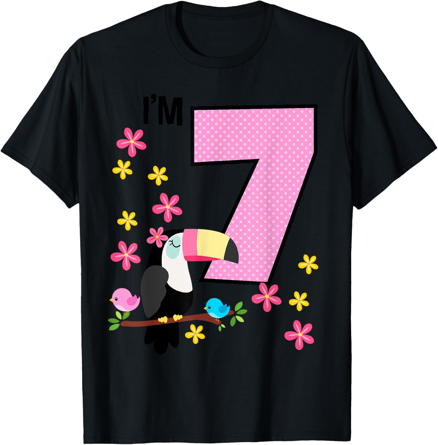 Toucan 7th Birthday 7 Year Old Birthday Girl Tropical Birds T-Shirt - T-Shirt | Black