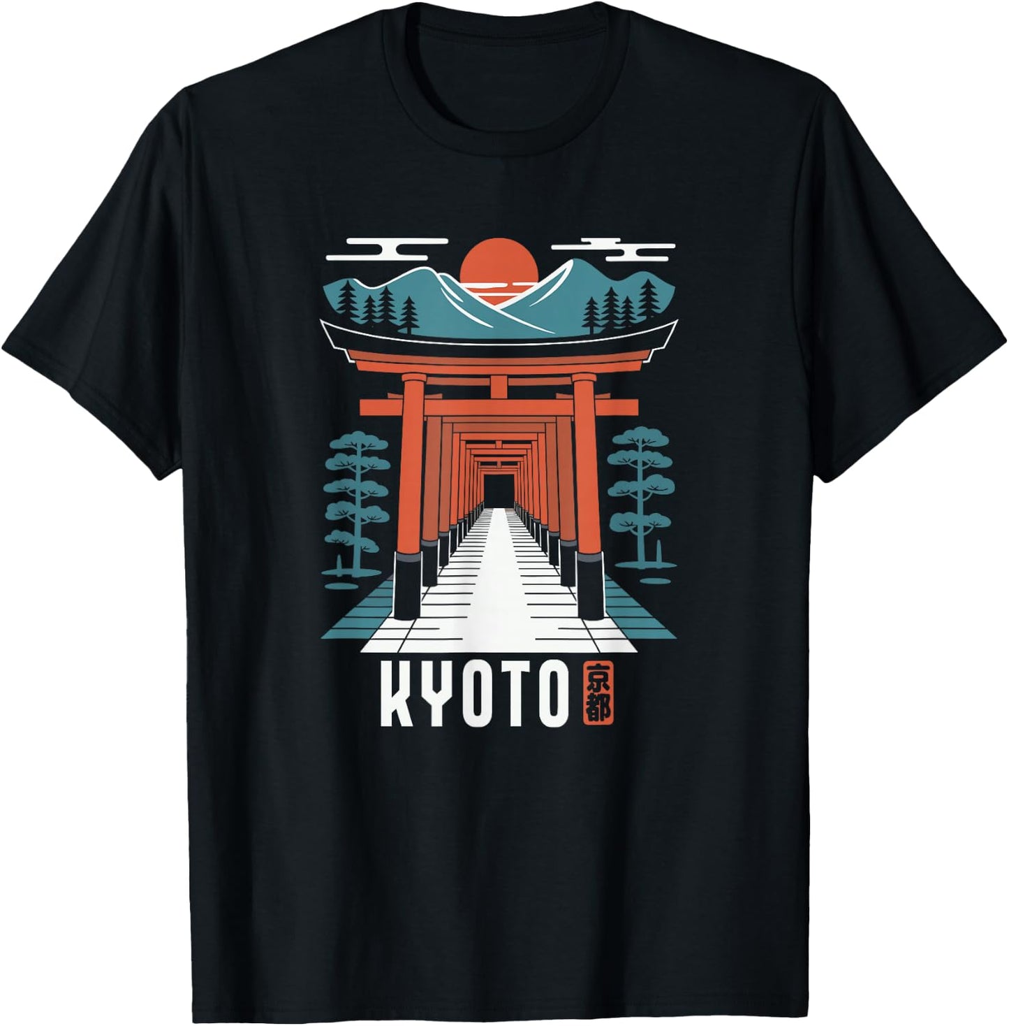 Kyoto Japan Fushimi Inari Shrine Japanese Kanji Souvenir T-Shirt - T-Shirt | Black