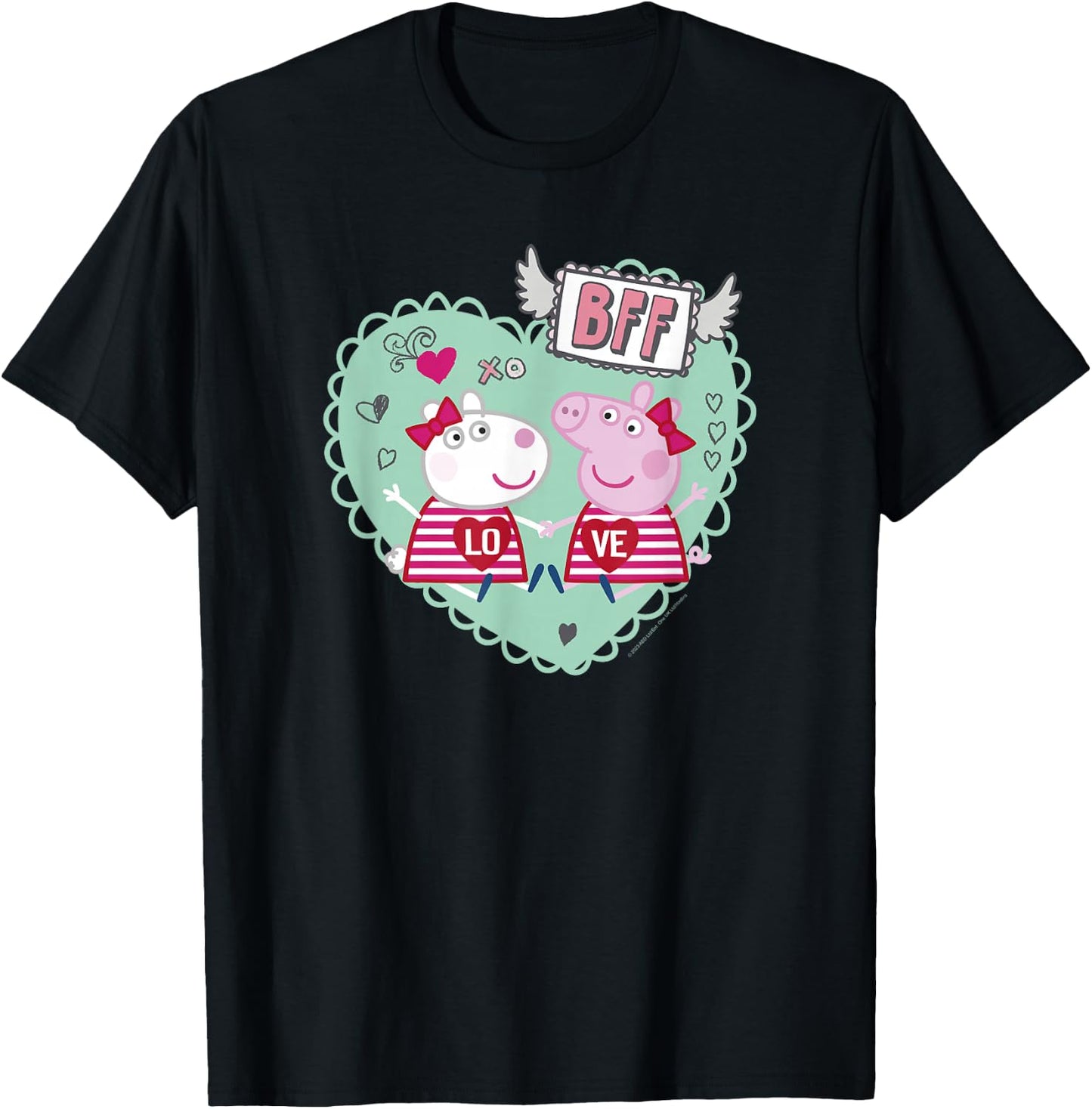 Peppa Pig Valentine's Day BFF Love Peppa & Suzy Heart Stamp T-Shirt - T-Shirt | Black