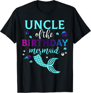 Uncle of The Birthday Mermaid B-Day Girl Family Matching T-Shirt - T-Shirt | Black