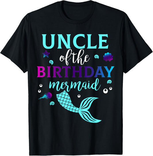 Uncle of The Birthday Mermaid B-Day Girl Family Matching T-Shirt - T-Shirt | Black