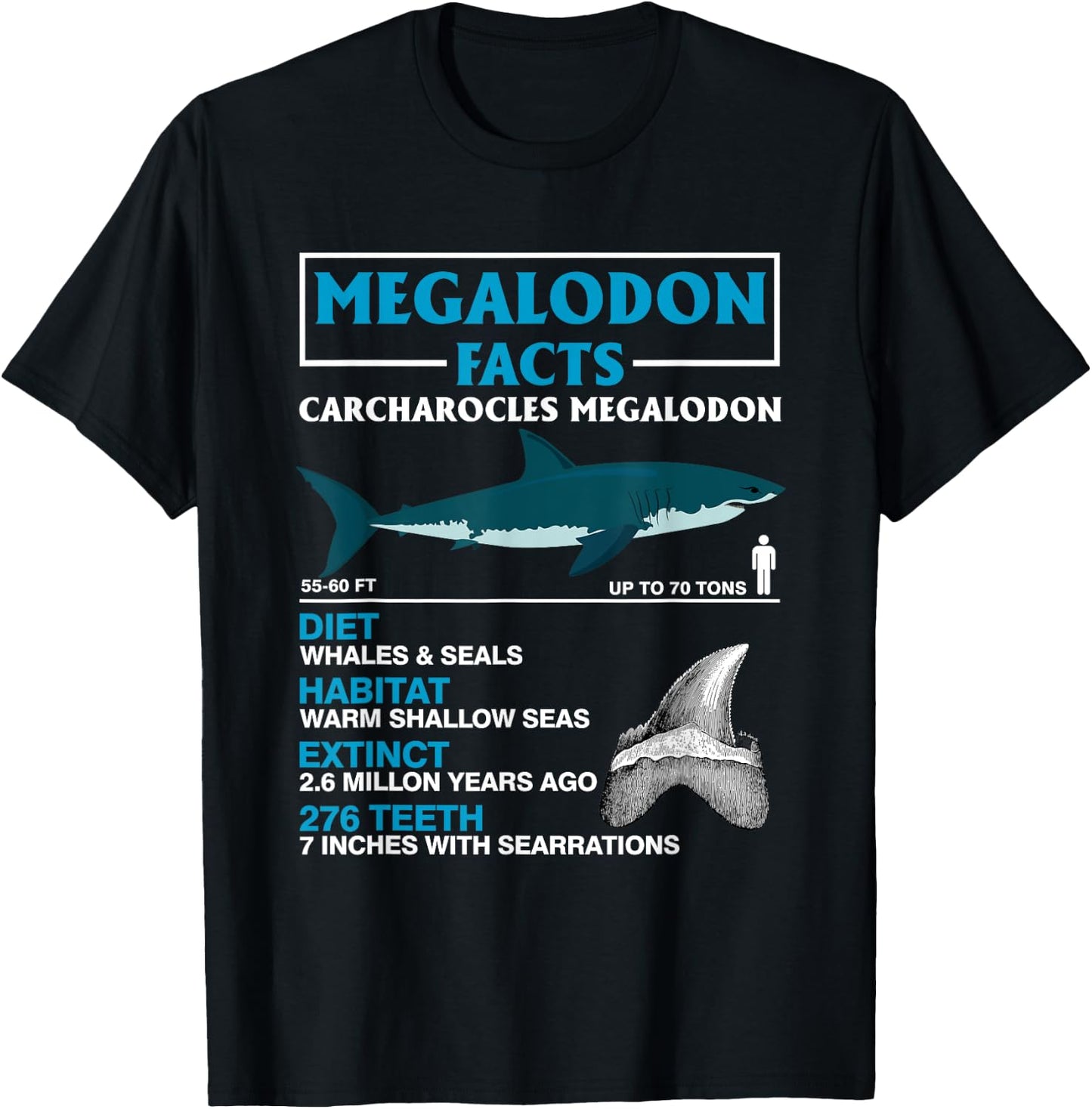 Meg Megalodon Facts Carcharocles Megalodon Prehistoric Shark T-Shirt - T-Shirt | Black