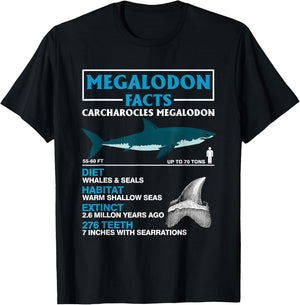 Meg Megalodon Facts Carcharocles Megalodon Prehistoric Shark T-Shirt - T-Shirt | Black