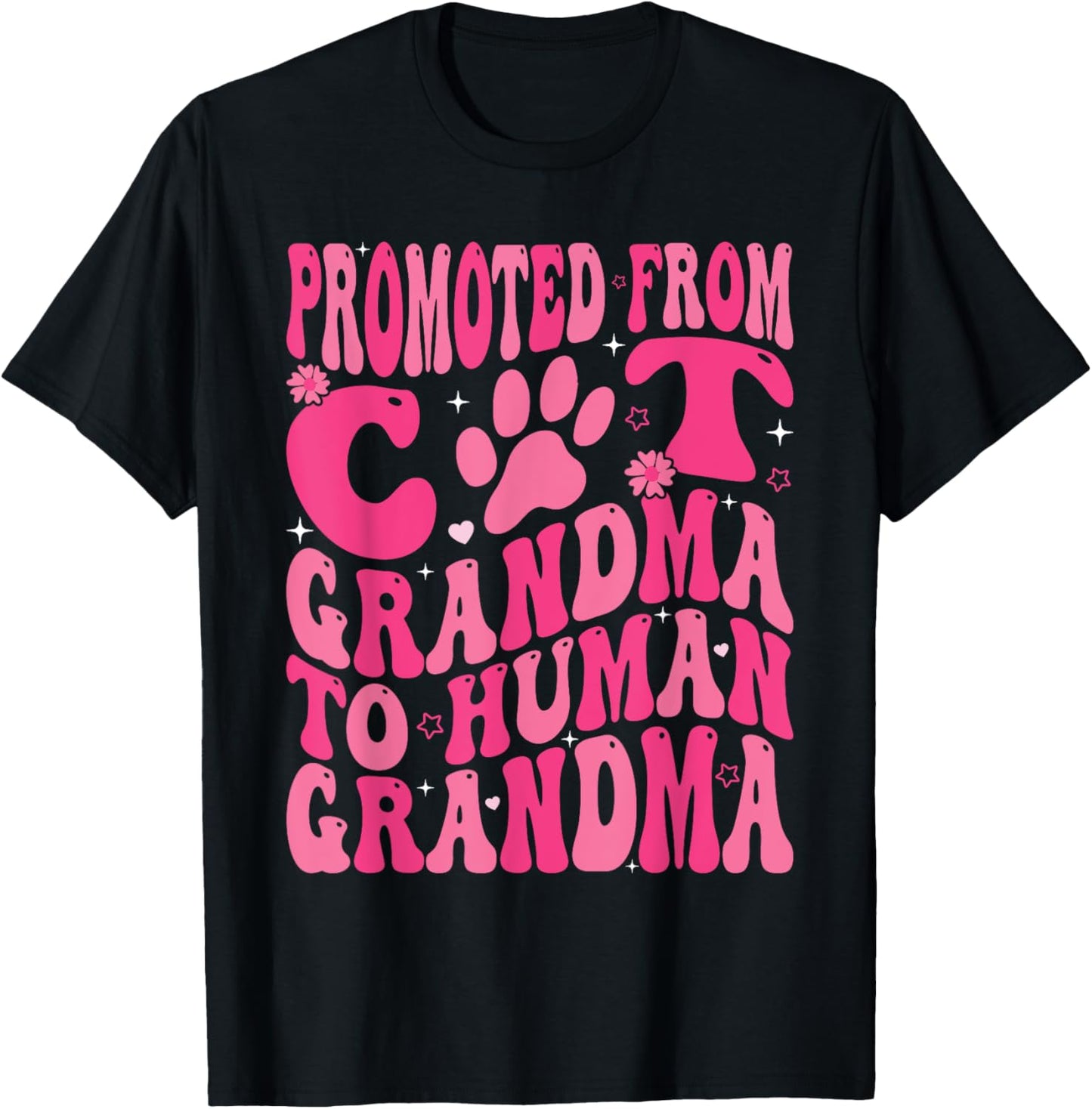 Promoted From Cat Grandma To Human Grandma Mother's Day T-Shirt - T-Shirt | Black