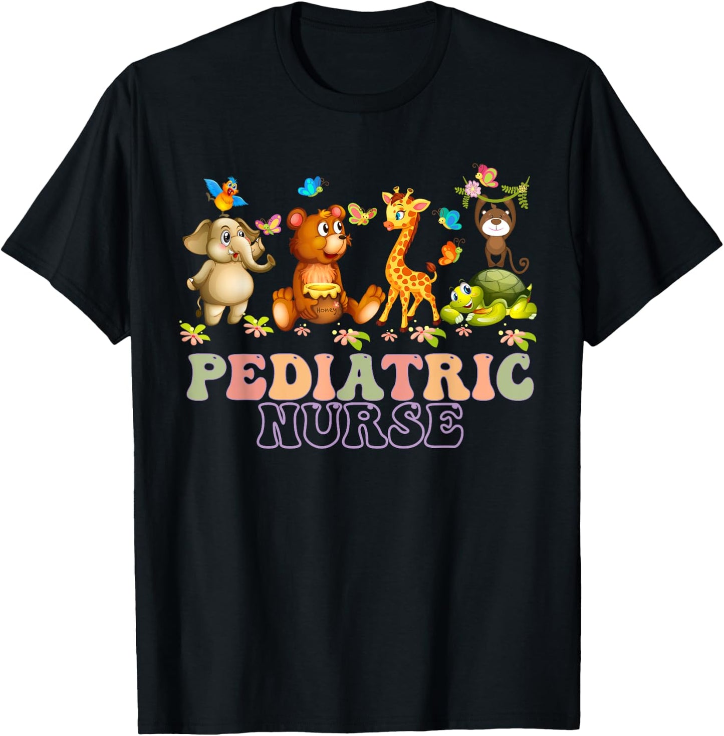 Pediatric Nurse Safari Baby Animals Nurse Appreciation Week T-Shirt - T-Shirt | Black