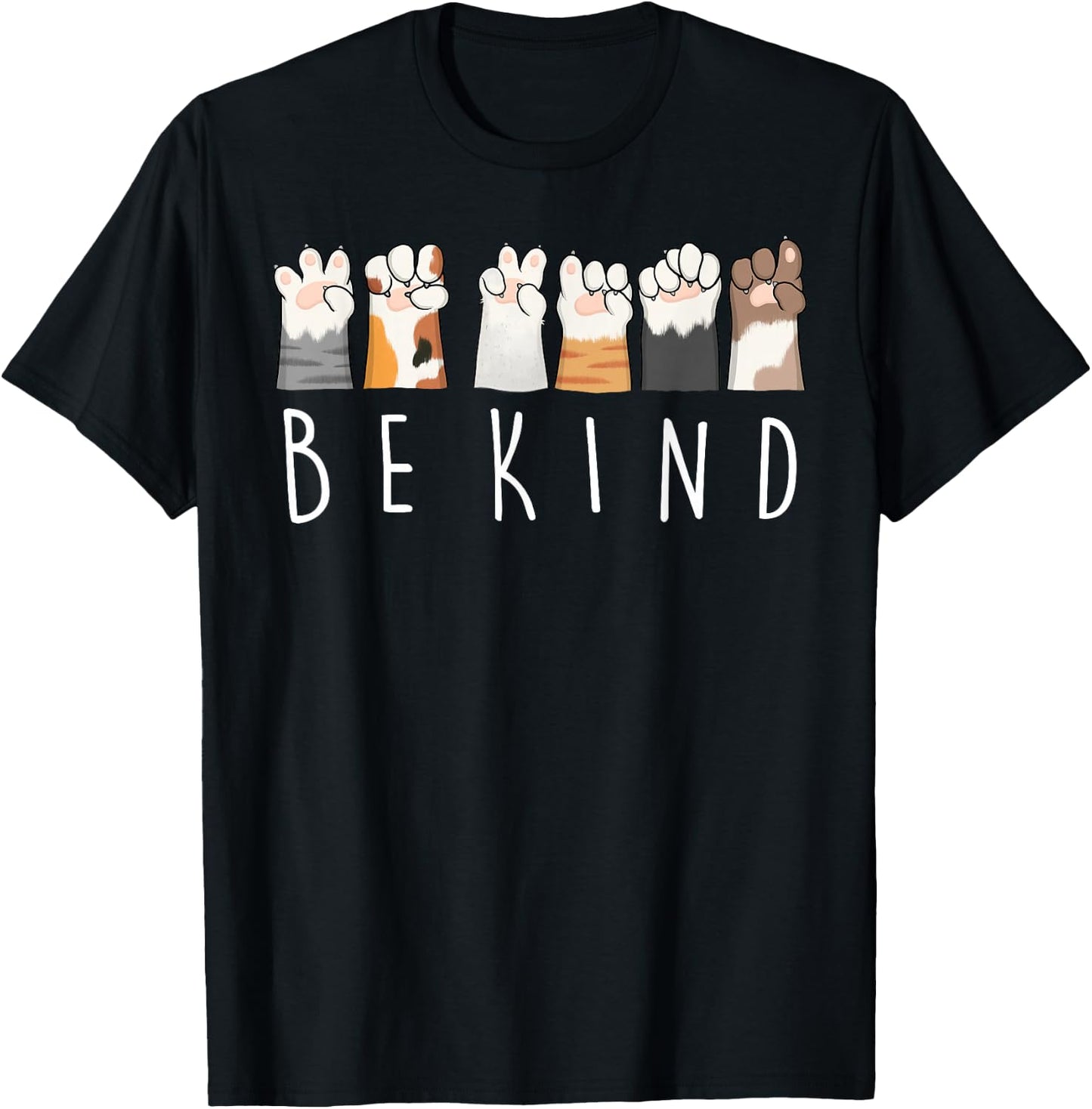Be Kind ASL Sign Language Kindness Cat Paws Finger Signs T-Shirt - T-Shirt | Black