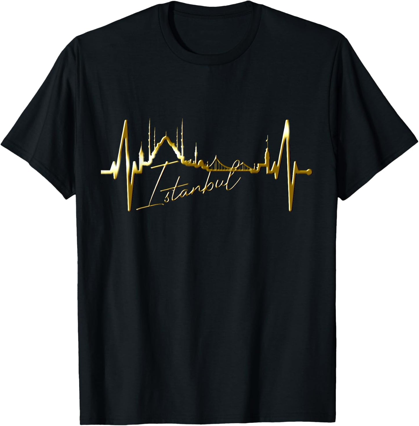 Istanbul Skyline Heartbeat Turkey Blue Mosque Love Istanbul T-Shirt - T-Shirt | Black