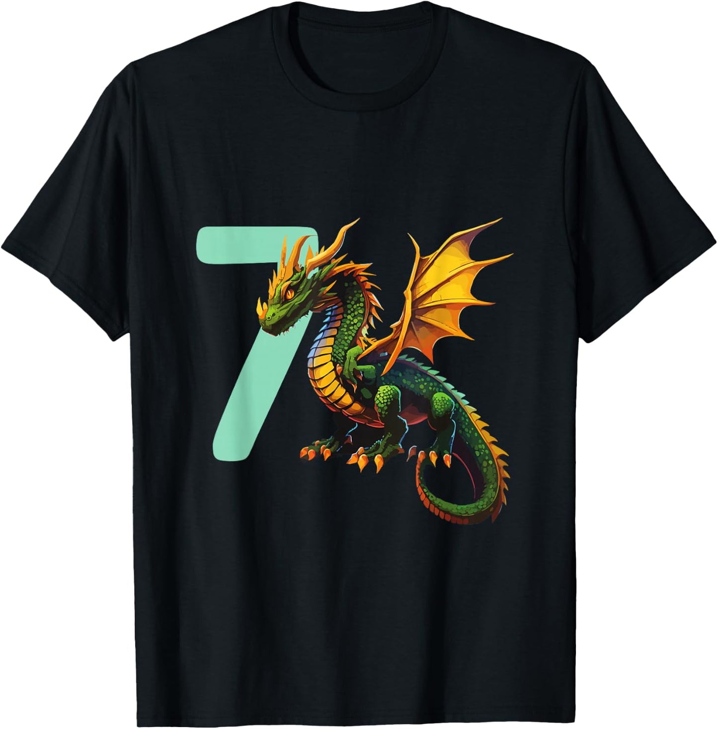 Children's Birthday Dragon 7 Years Boy Dragon Number Age , black T-Shirt - T-Shirt | Black