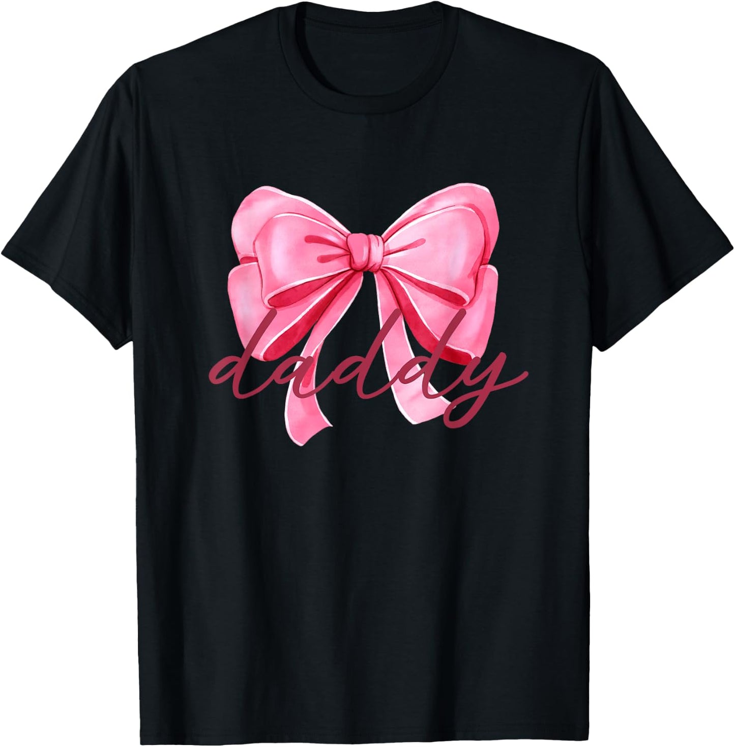 Daddy Pink Bow Birthday Baby Shower Family Pink Ribbon T-Shirt - T-Shirt | Black