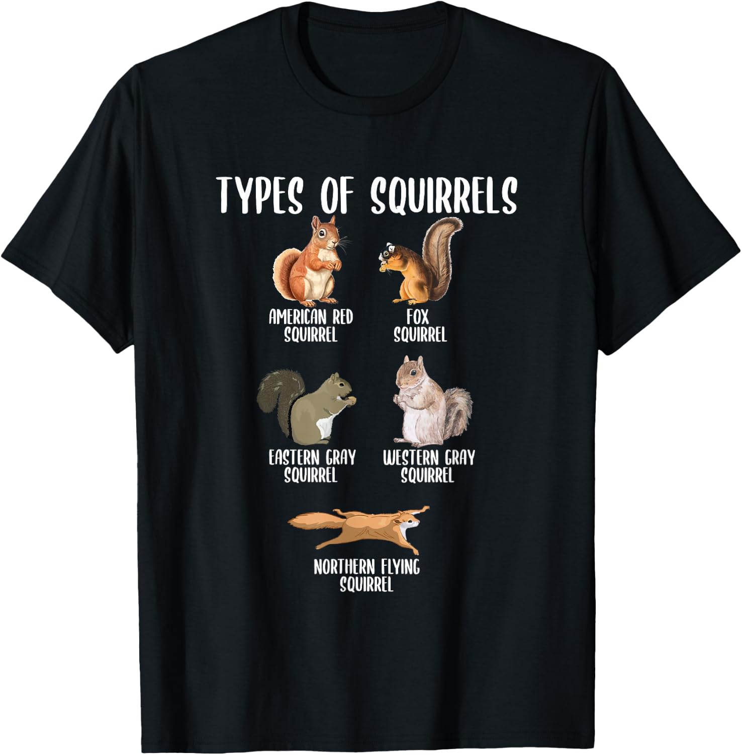 Types of Squirrels Identification Chart Educational Squirrel T-Shirt - T-Shirt | Black