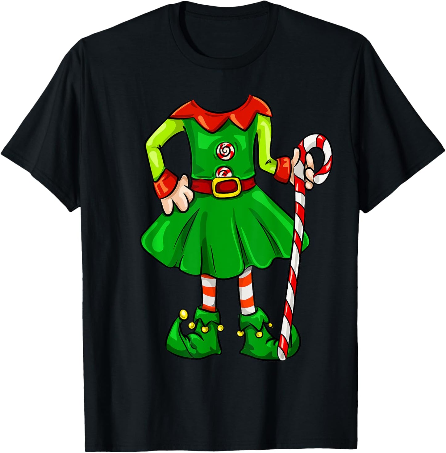 Funny Christmas Gift Cute Candy Cane Elf Girl Costume T-Shirt - T-Shirt | Black