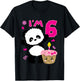 Kids Panda with Kawaii Cake 6 Years Old Girls Birthday Party T-Shirt - T-Shirt | Black