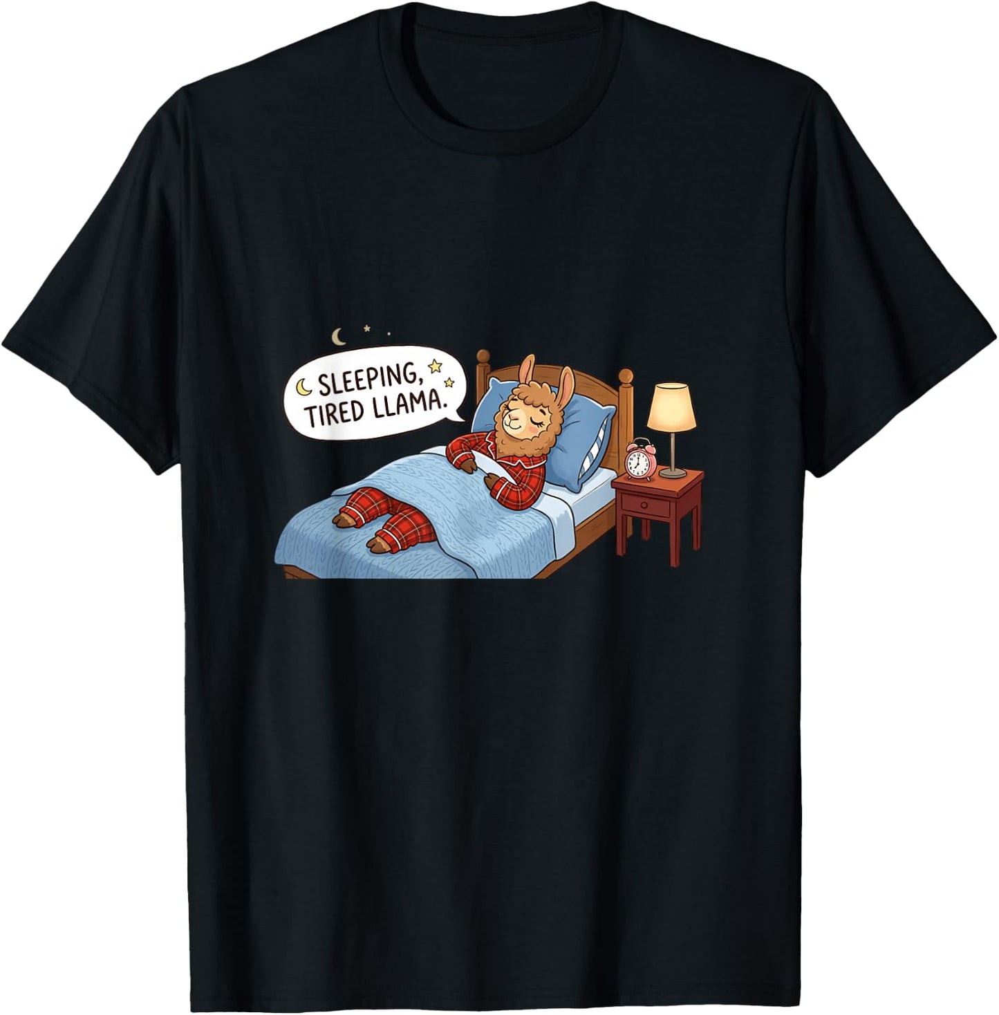 Sleeping Tired Llama Cute Pajamas Alpaca Funny Sleep Lover T-Shirt - T-Shirt | Black